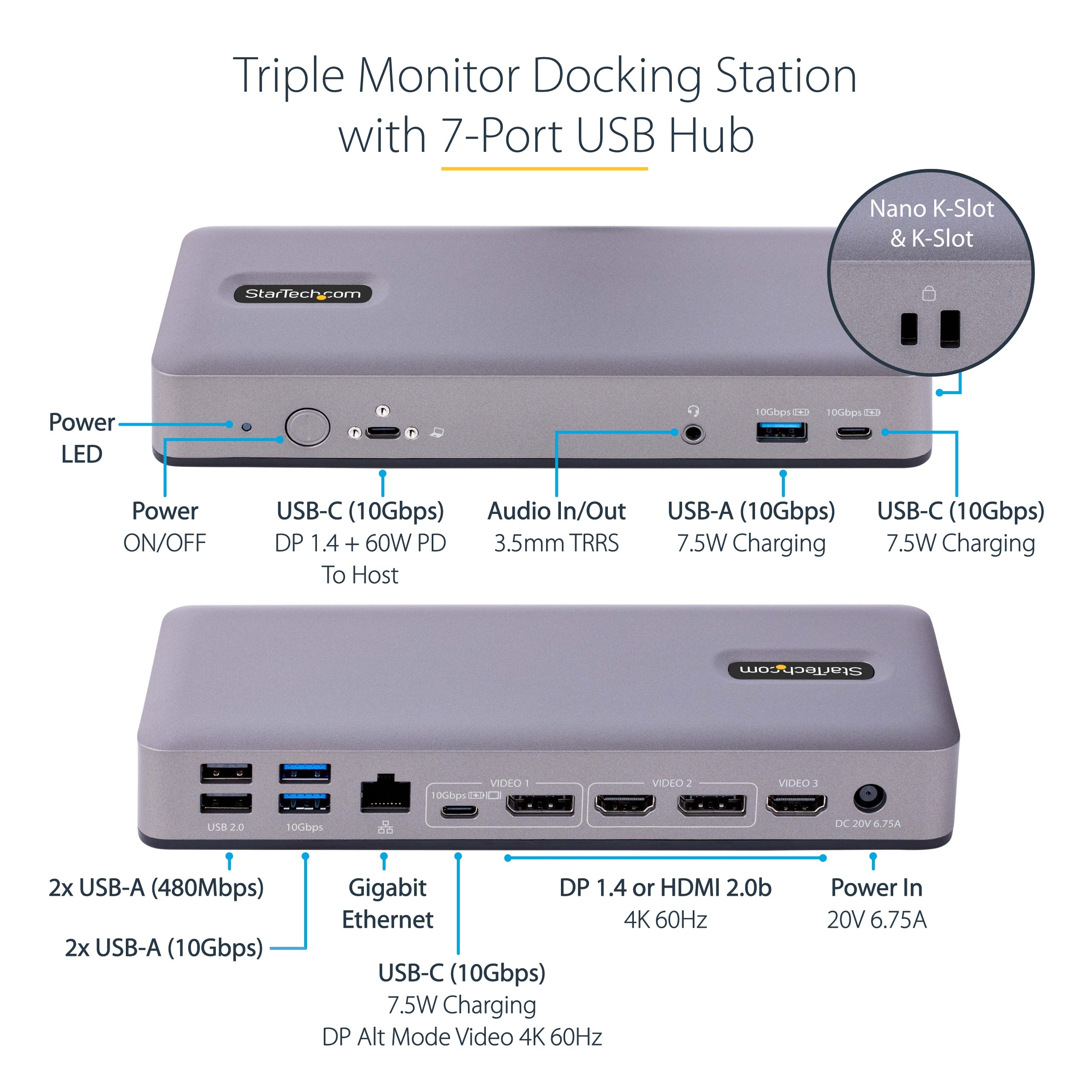 StarTech.com DK31C3MNCR station d'accueil Avec fil USB 3.2 Gen 2 (3.1 Gen 2) Type-C Gris - Image 13