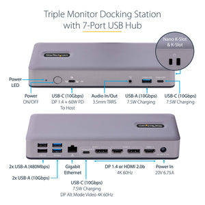 StarTech.com DK31C3MNCR station d'accueil Avec fil USB 3.2 Gen 2 (3.1 Gen 2) Type-C Gris - Image 13