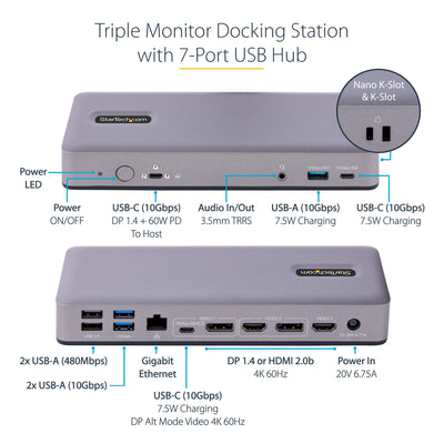 StarTech.com DK31C3MNCR station d'accueil Avec fil USB 3.2 Gen 2 (3.1 Gen 2) Type-C Gris - Image 13