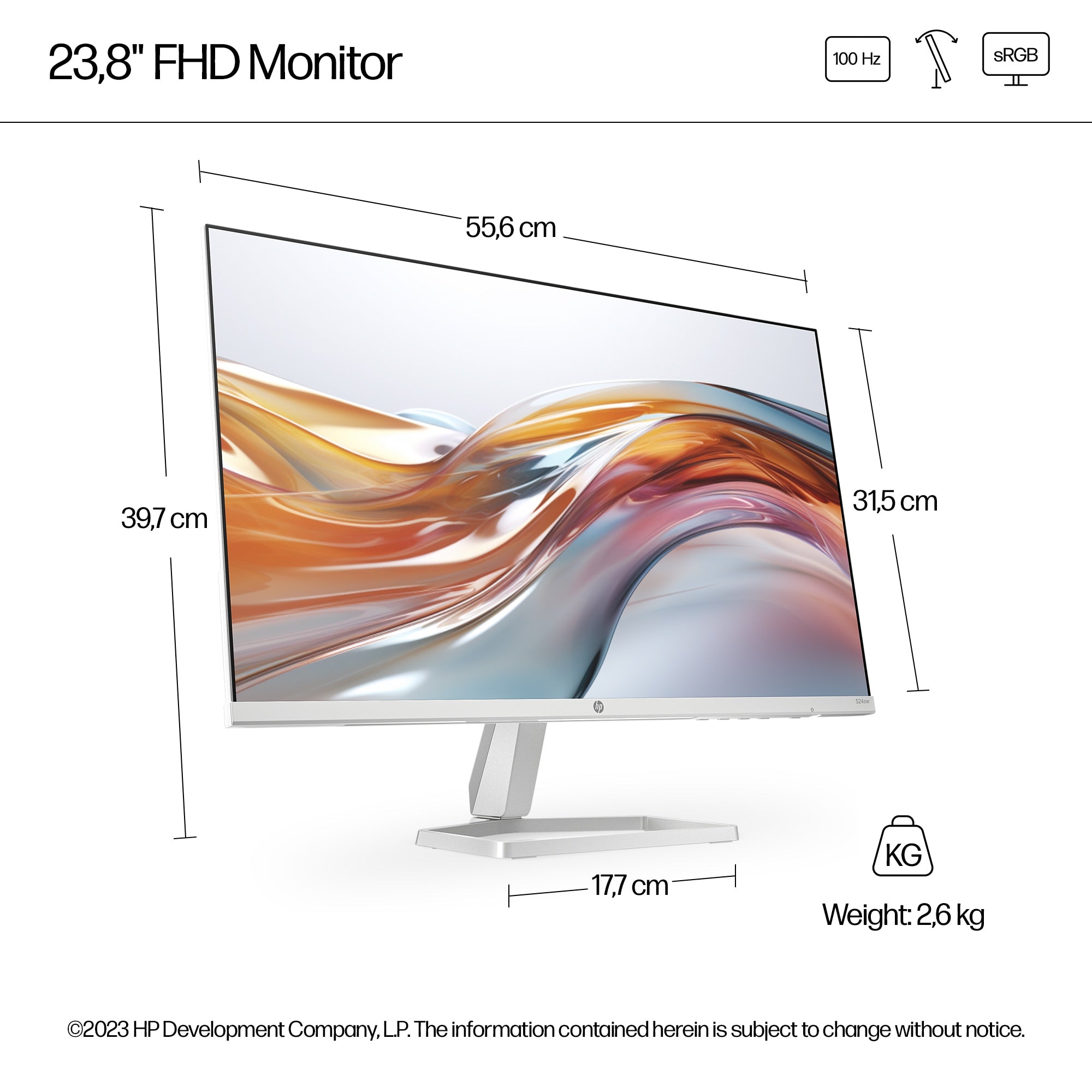 HP Series 5 23.8 inch FHD White Monitor - 524sw écran plat de PC 60,5 cm (23.8") 1920 x 1080 pixels LCD Argent - Image 5