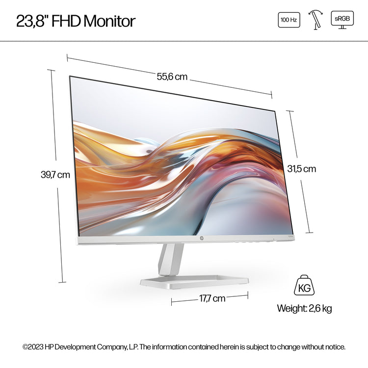 HP Series 5 23.8 inch FHD White Monitor - 524sw écran plat de PC 60,5 cm (23.8") 1920 x 1080 pixels LCD Argent - Image 5