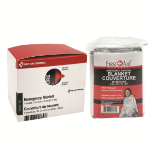 FIRST AID CENTRAL Emergency Mylar Blanket 1.3m x 2.1m (52" x 84"), 1 per Box (350001SC)