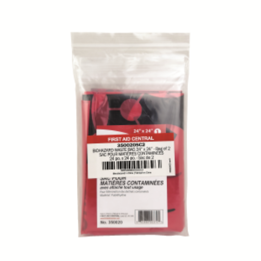 FIRST AID CENTRAL Bio Hazard Waste Bag, 61 x 61 cm (24" x 24"), 2 per Bag (350020SC2)