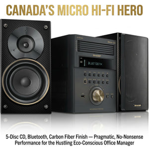 Sharp XL-BH250GL 5-disc shelf system with carbon fiber speakers and Bluetooth digital display.