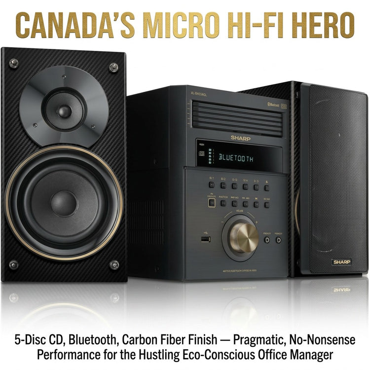 Sharp XL-BH250GL 5-disc shelf system with carbon fiber speakers and Bluetooth digital display.