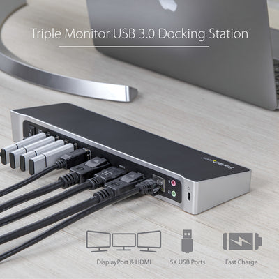 StarTech.com USB3DOCKH2DP station d'accueil Avec fil USB 3.2 Gen 1 (3.1 Gen 1) Type-A Noir, Argent - Image 9