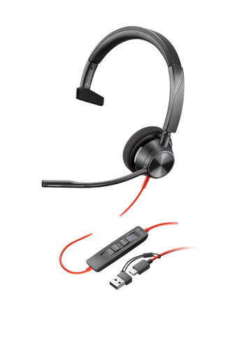 HP Poly Blackwire 3310 Microsoft Teams Certified Headset +USB-C/A Adapter TAA Avec fil Arceau Bureau/Centre d'appels USB Type-C Noir - Image 1
