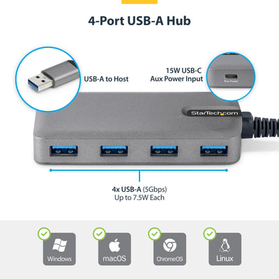 StarTech.com 5G4AC-USB-A-HUB hub & concentrateur USB 3.2 Gen 1 (3.1 Gen 1) Type-A 5000 Mbit/s Gris - Image 5