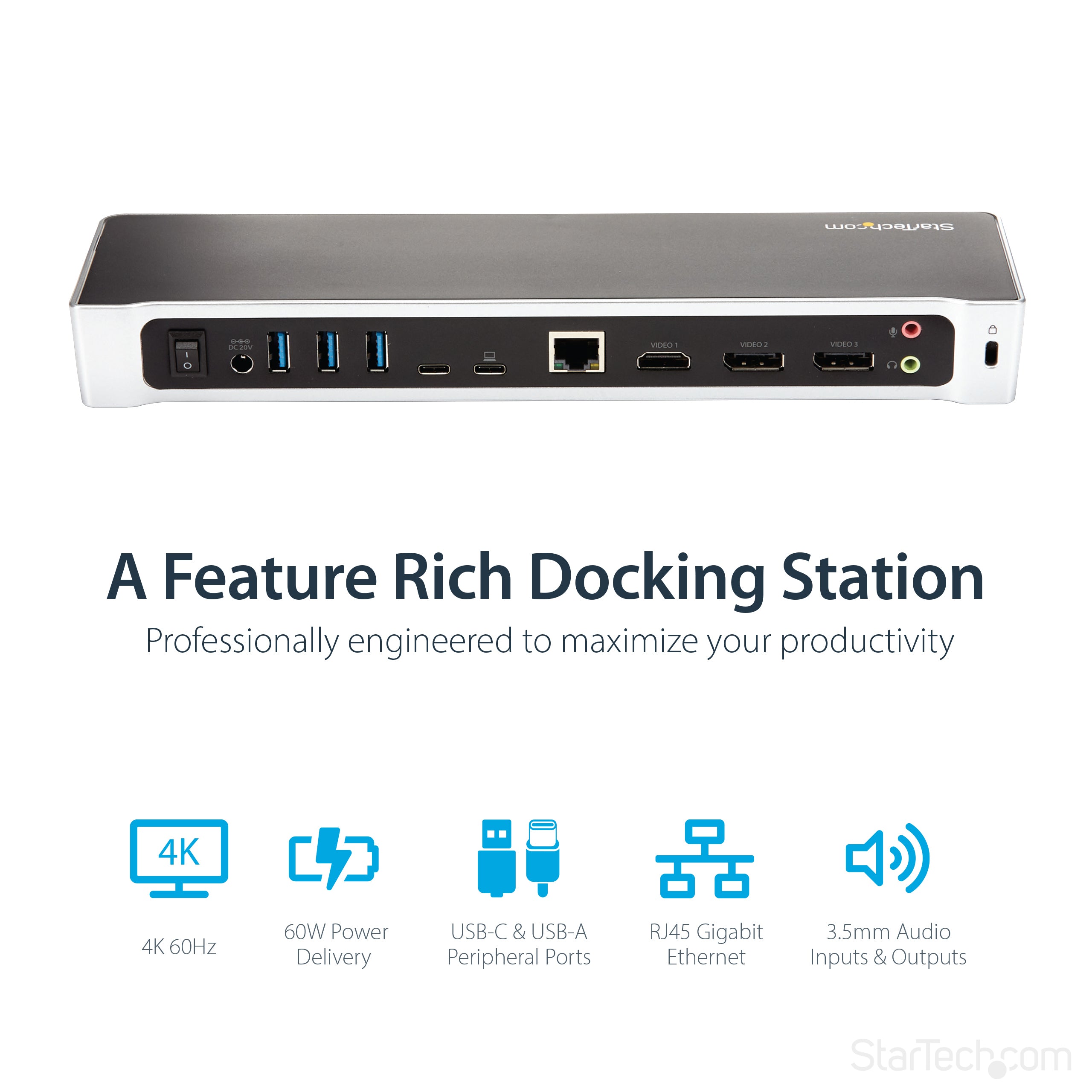 StarTech.com DK30CH2DPPD station d'accueil Avec fil USB 3.2 Gen 1 (3.1 Gen 1) Type-C Noir, Argent - Image 9