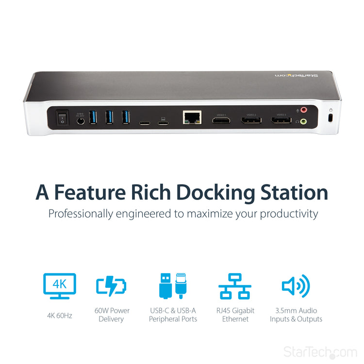 StarTech.com DK30CH2DPPD station d'accueil Avec fil USB 3.2 Gen 1 (3.1 Gen 1) Type-C Noir, Argent - Image 9