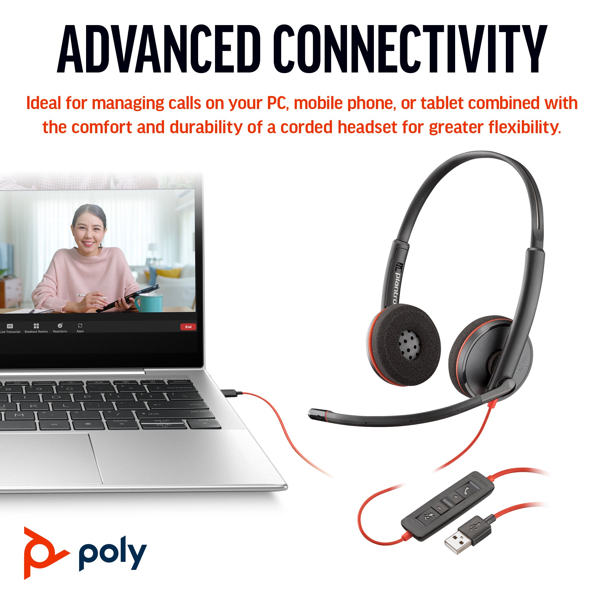 HP Poly Blackwire 3220 Stereo USB-C Black Headset +USB-C/A Adapter (Bulk) Avec fil Arceau Bureau/Centre d'appels USB Type-C - Image 2