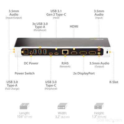 StarTech.com DK30CH2DEP station d'accueil Avec fil USB 3.2 Gen 1 (3.1 Gen 1) Type-C Noir, Argent - Image 12