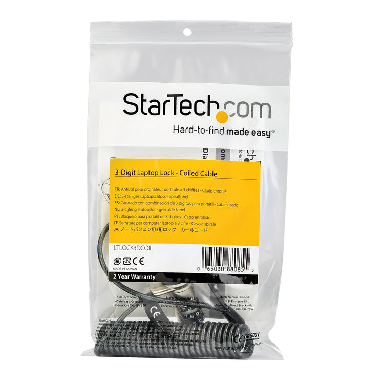 StarTech.com LTLOCK3DCOIL câble antivol Noir, Acier inoxydable 1,8 m - Image 4