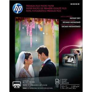 CR670A HP Premium Plus 8,5x11 Papier Photo Glacé, 25 feuilles