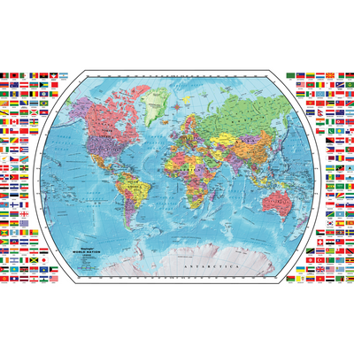 Présentoir de Carte du Monde avec Carte du Monde (Anglais) 49"/124,5 cm x 33"/84 cm – 18 Cartes par Présentoir