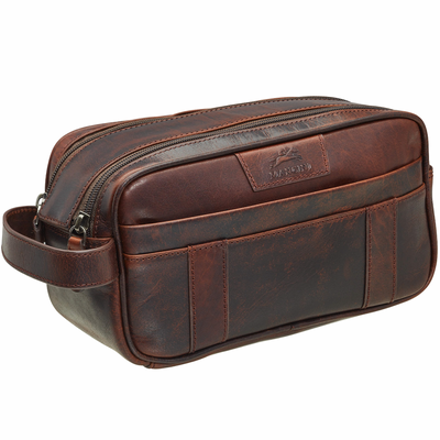 Trousse de Toilette Buffalo Marron à Double Fermeture Éclair Supérieure