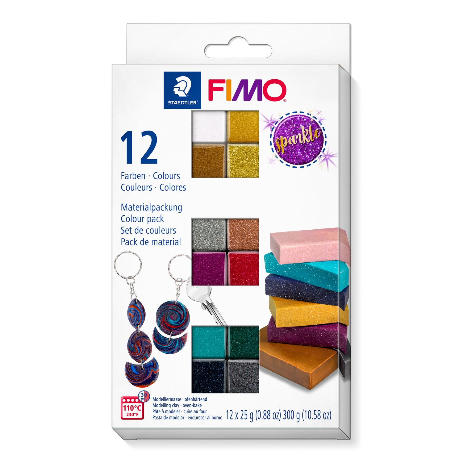 Kit Pâte à Modeler Fimo Effect Pailleté 12 Couleurs