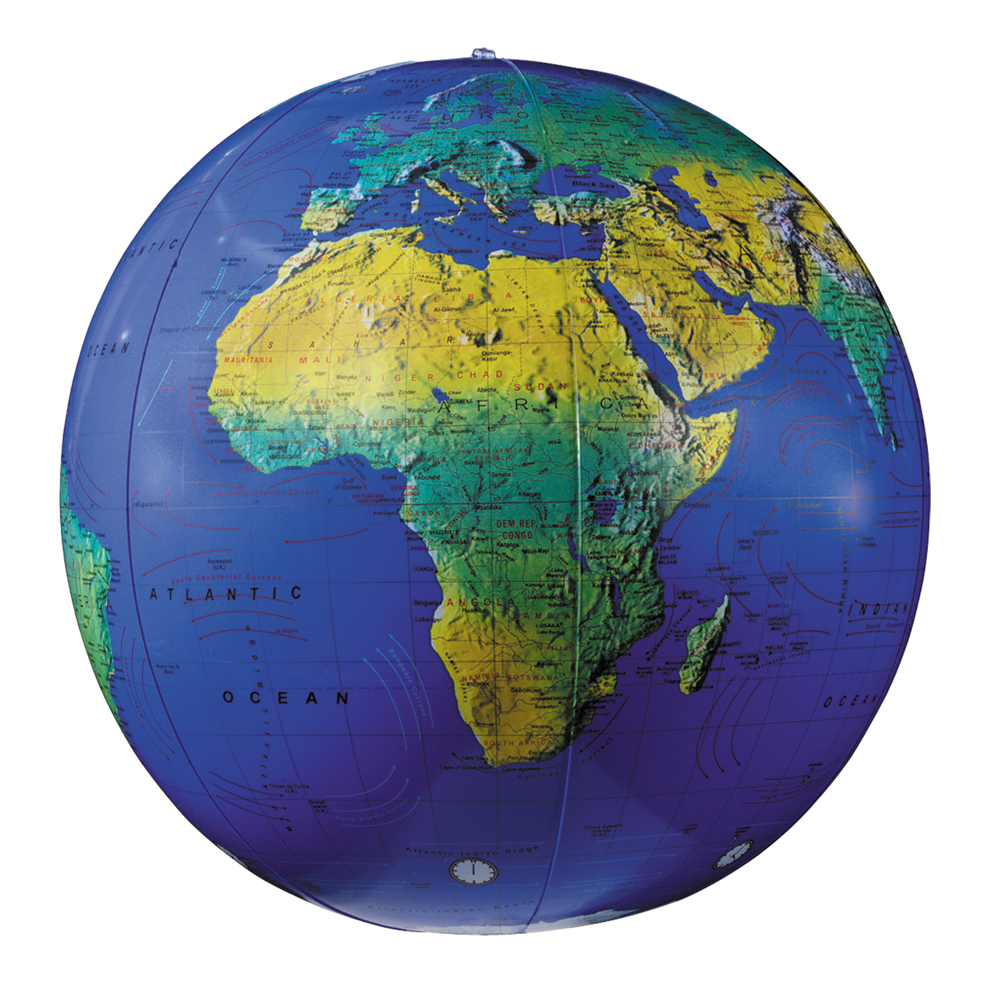 Globe océanique gonflable bleu topographique de 16"/60,5 cm de diamètre (Anglais)
