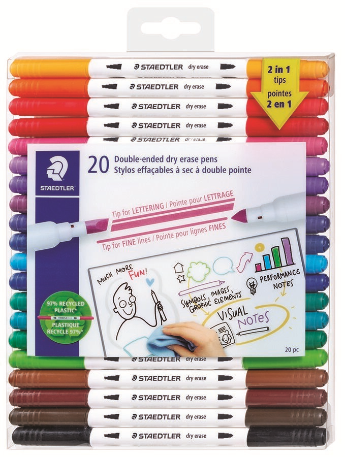 Marqueurs effaçables à sec double-pointe 20 pièces