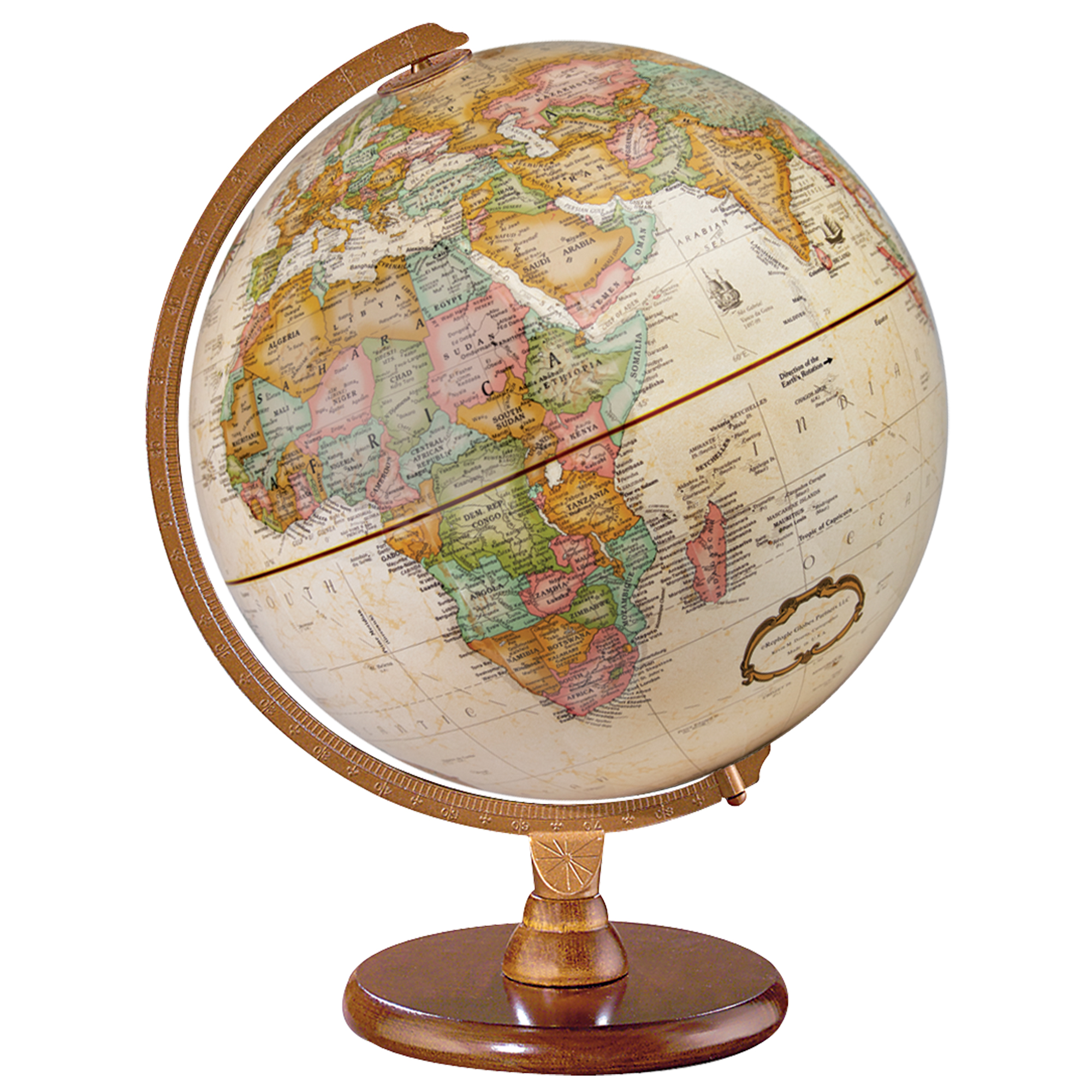 Globe de bureau Hastings Océan antique de 12"/30cm de diamètre