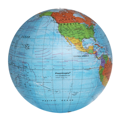 Globe Terrestre Gonflable Océan Bleu Politique Diamètre 12"/30cm (Anglais)