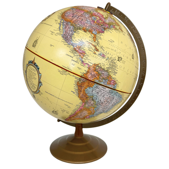 Globemaster 12"/30Cm Diameter Antique Ocean Desk Globe With Metal And Semi-Meridian (French)