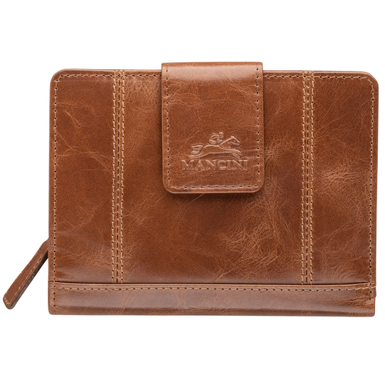 MANCINI Ladies’ RFID Secure Medium Clutch Wallet Cognac (8700371-COGNAC)