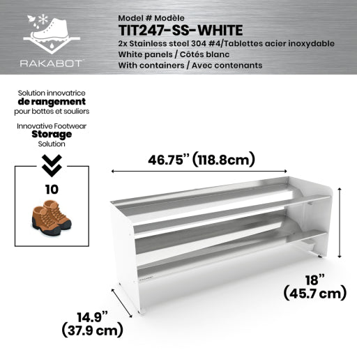 RAKABOT Titan Commercial Boot Rack 47in wide - Rustproof Channeling Water Into Containers