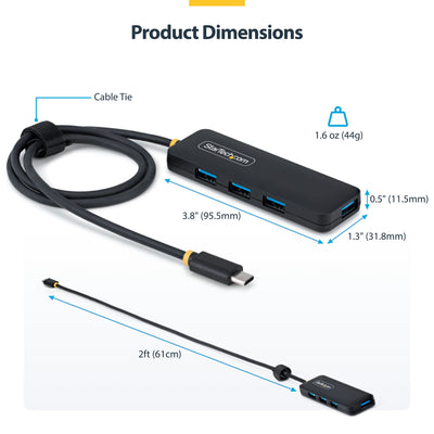 StarTech.com H5C4A-USB-HUB-2 hub & concentrateur USB 3.2 Gen 1 (3.1 Gen 1) Type-C 5000 Mbit/s Noir - Image 5