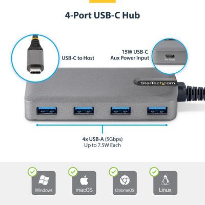 StarTech.com 5G4AC-USB-C-HUB hub & concentrateur USB 3.2 Gen 1 (3.1 Gen 1) Type-C 5000 Mbit/s Gris - Image 5