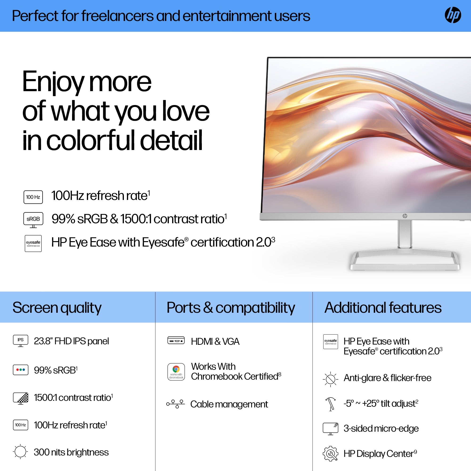 HP Series 5 23.8 inch FHD Monitor - 524sf écran plat de PC 60,5 cm (23.8") 1920 x 1080 pixels LCD Blanc - Image 3