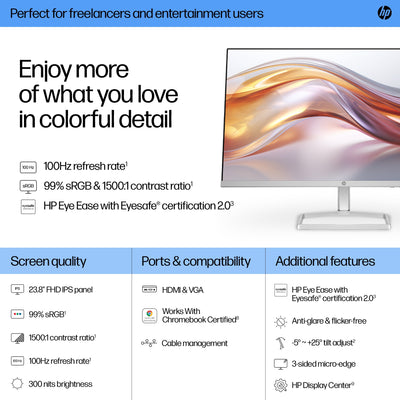 HP Series 5 23.8 inch FHD Monitor - 524sf écran plat de PC 60,5 cm (23.8") 1920 x 1080 pixels LCD Blanc - Image 3