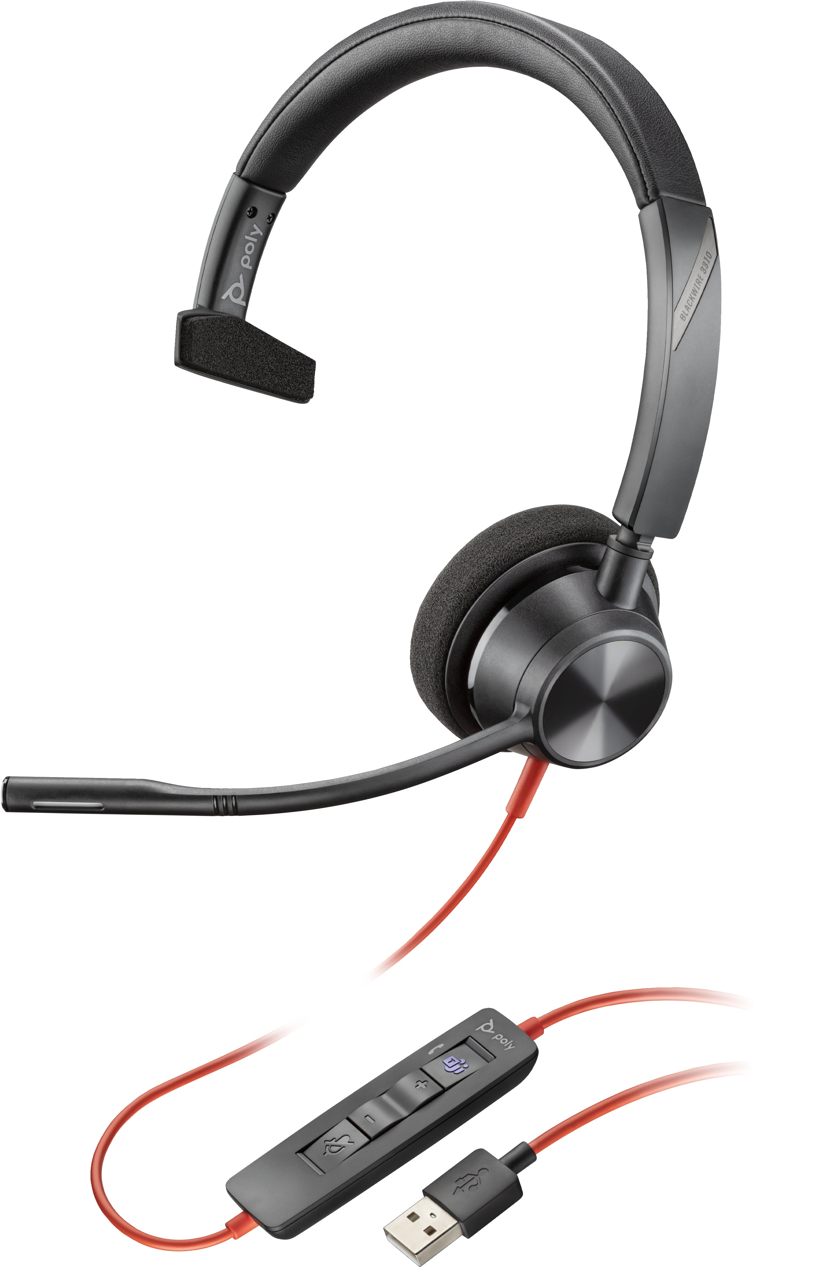 HP Poly Blackwire 3310 Microsoft Teams Certified Headset +USB-C/A Adapter TAA Avec fil Arceau Bureau/Centre d'appels USB Type-C Noir - Image 5