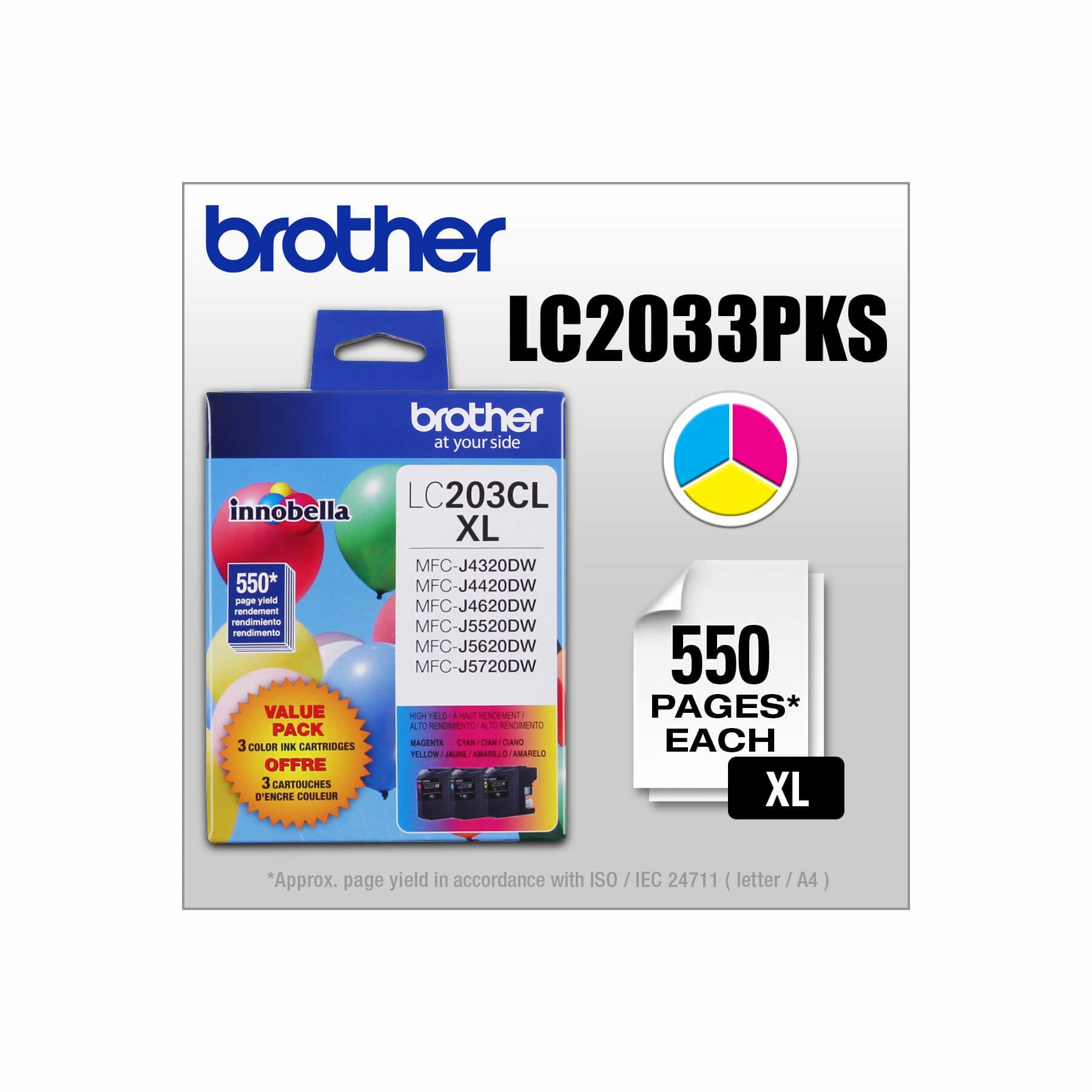 BROTHER LC203CL (LC2033PKS) Color 3-Pack Original Inkjet Cartridge - Cartouches Certifiees