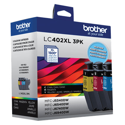 BROTHER LC402XL3PKS 3 Pack Color Original Toner Cartridge - Cartouches Certifiees