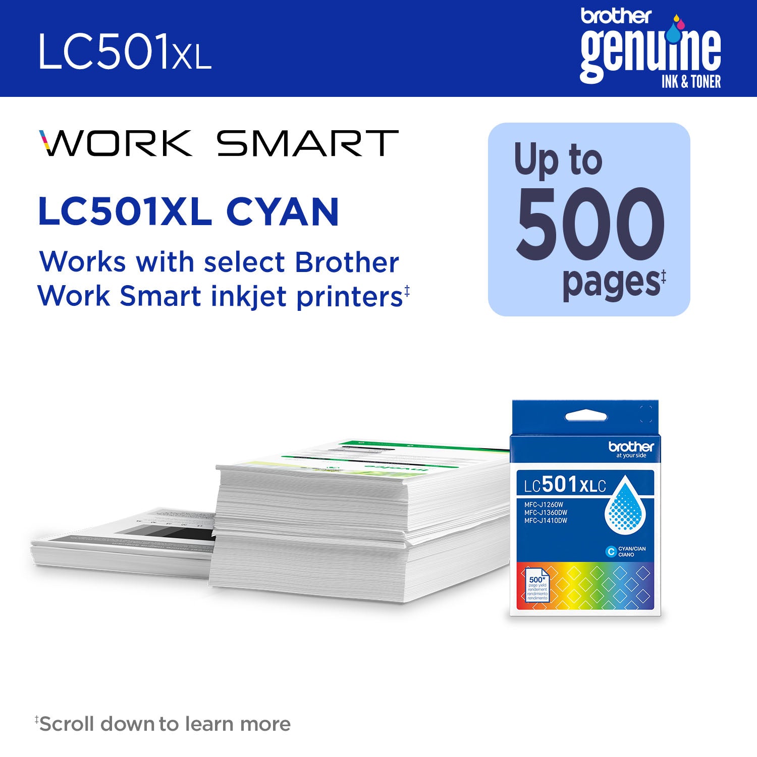 BROTHER LC501XLCS Cyan Original Inkjet Cartridge - Cartouches Certifiees
