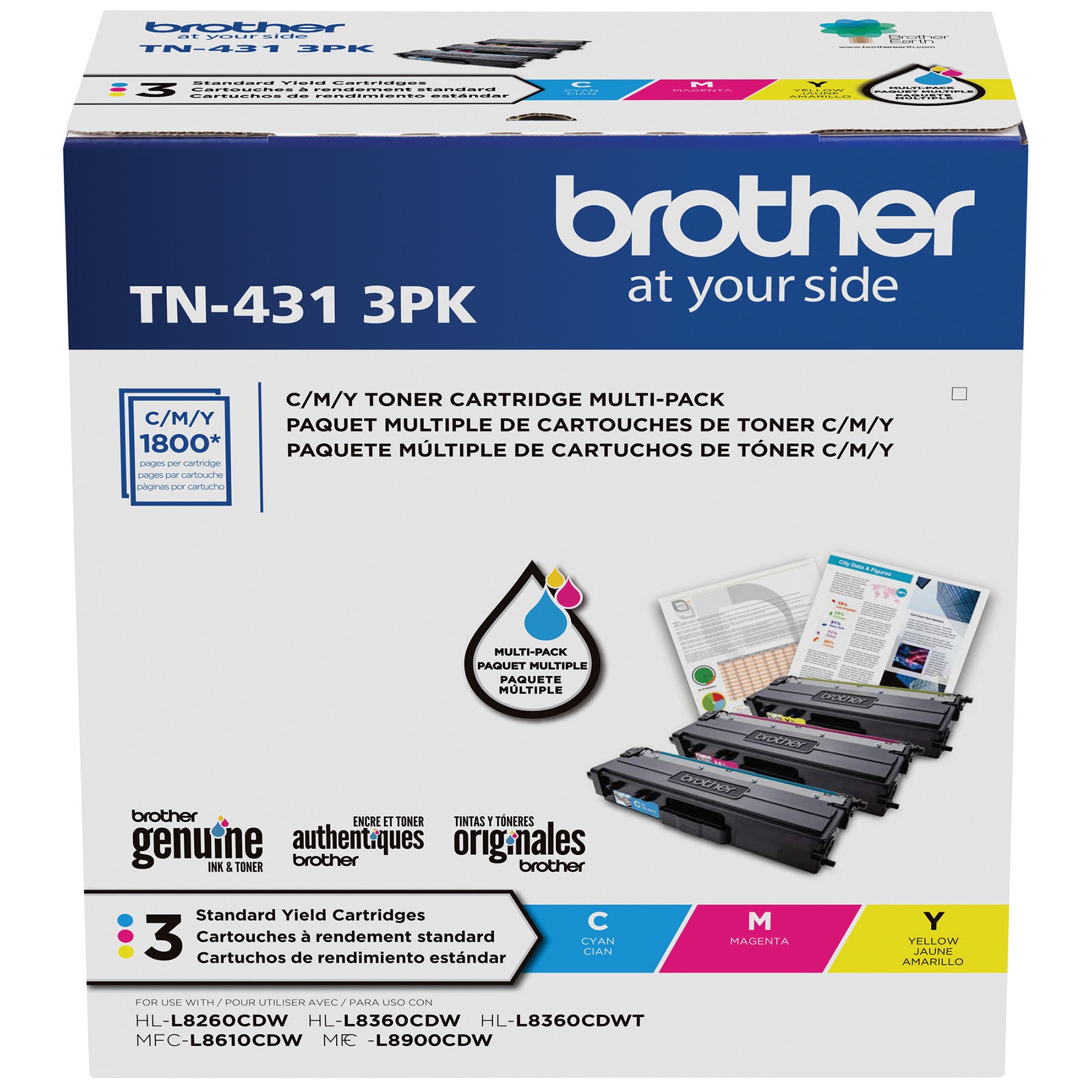 BROTHER TN-431 Color 3-Pack Original Toner Cartridge - Cartouches Certifiees