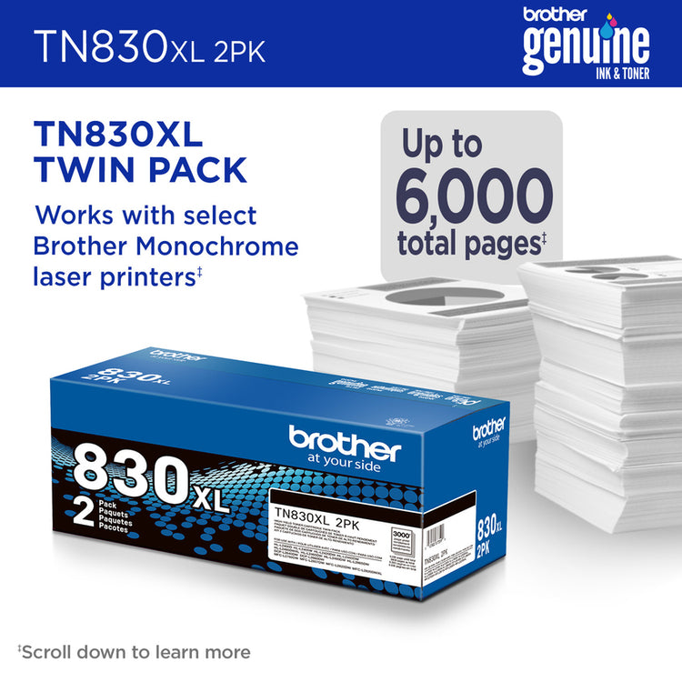 BROTHER TN830XL2PK Black Original Toner Cartridge - Cartouches Certifiees