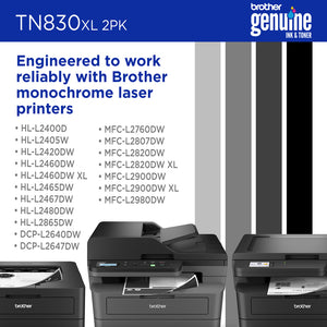 BROTHER TN830XL2PK Black Original Toner Cartridge - Cartouches Certifiees