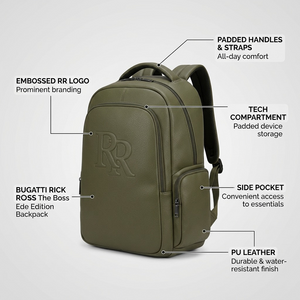 BUGATTI Rick Ross - The Boss Edition Backpack - PU Grit Green (BKP1000RR-KHAKI) - Cartouches Certifiees