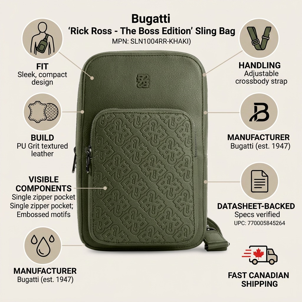 BUGATTI Rick Ross - The Boss Edition Sling Bag - PU Grit Green (SLN1004RR-KHAKI) - Cartouches Certifiees
