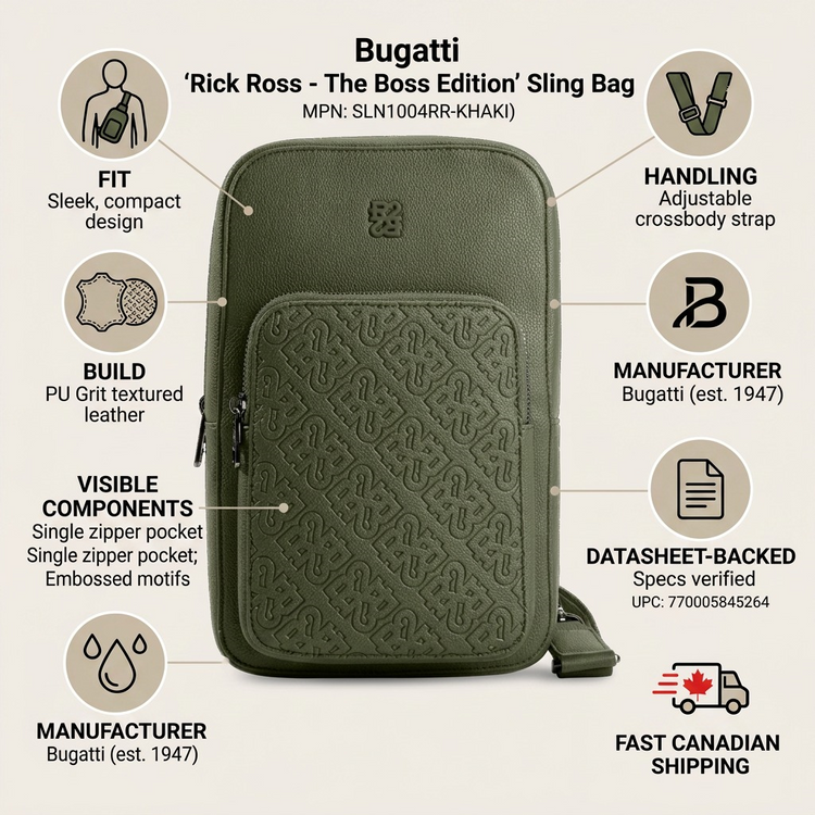 BUGATTI Rick Ross - The Boss Edition Sling Bag - PU Grit Green (SLN1004RR-KHAKI) - Cartouches Certifiees
