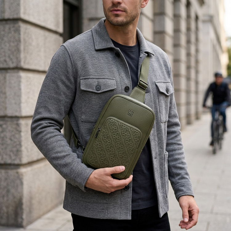 BUGATTI Rick Ross - The Boss Edition Sling Bag - PU Grit Green (SLN1004RR-KHAKI) - Cartouches Certifiees