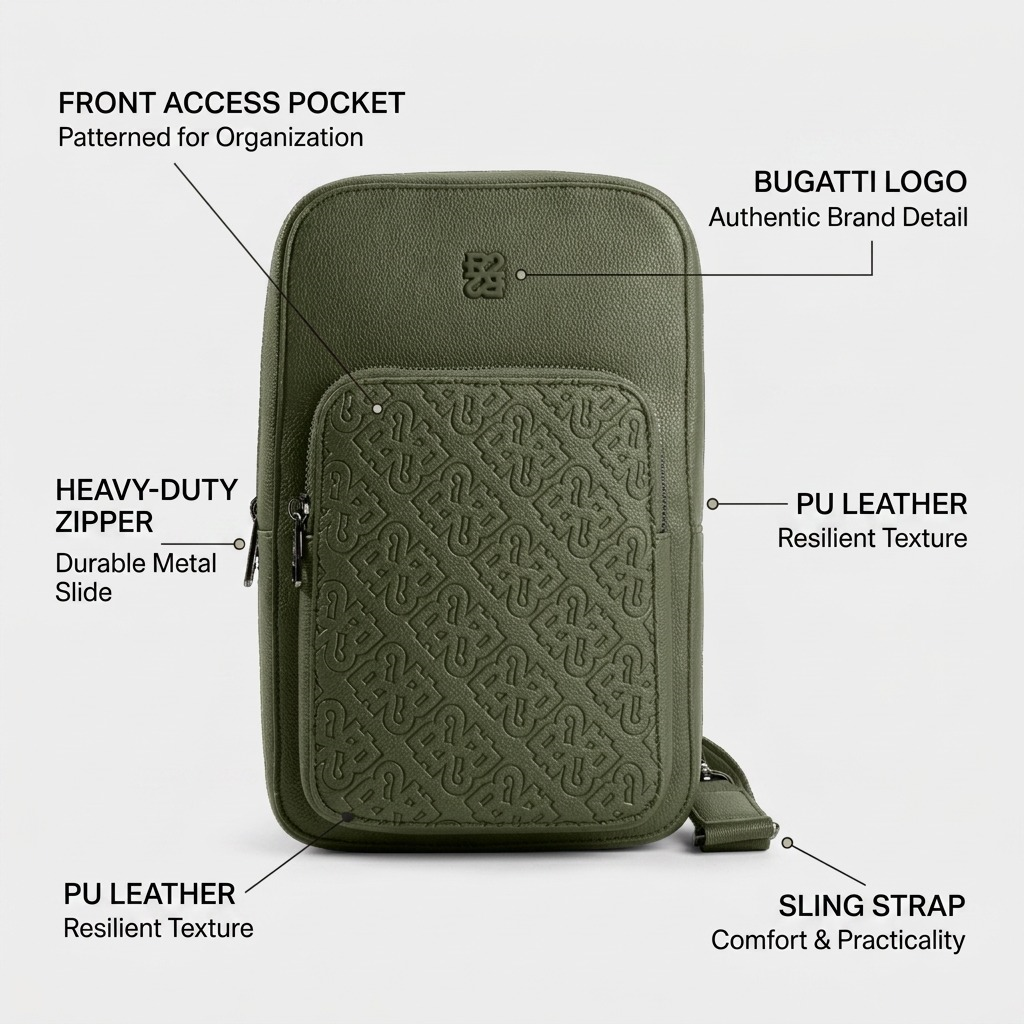 BUGATTI Rick Ross - The Boss Edition Sling Bag - PU Grit Green (SLN1004RR-KHAKI) - Cartouches Certifiees