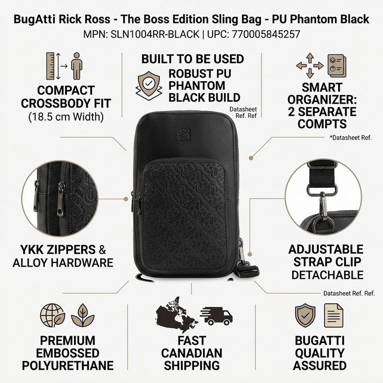 BUGATTI Rick Ross - The Boss Edition Sling Bag - PU Phantom Black (SLN1004RR-BLACK) - Cartouches Certifiees