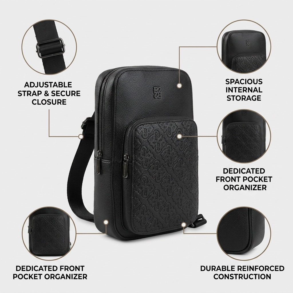 BUGATTI Rick Ross - The Boss Edition Sling Bag - PU Phantom Black (SLN1004RR-BLACK) - Cartouches Certifiees
