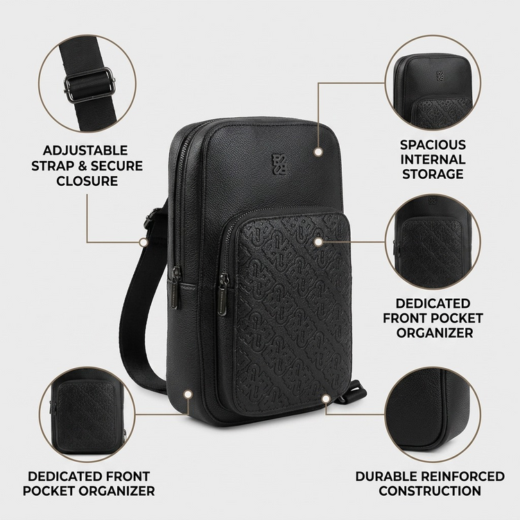 BUGATTI Rick Ross - The Boss Edition Sling Bag - PU Phantom Black (SLN1004RR-BLACK) - Cartouches Certifiees