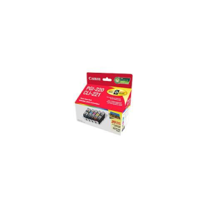 CANON PGI-220 BK/CLI-221 BK,C,M,Y Ink Value Pack w. 50SH Photo Paper (2945B007) - Cartouches Certifiees