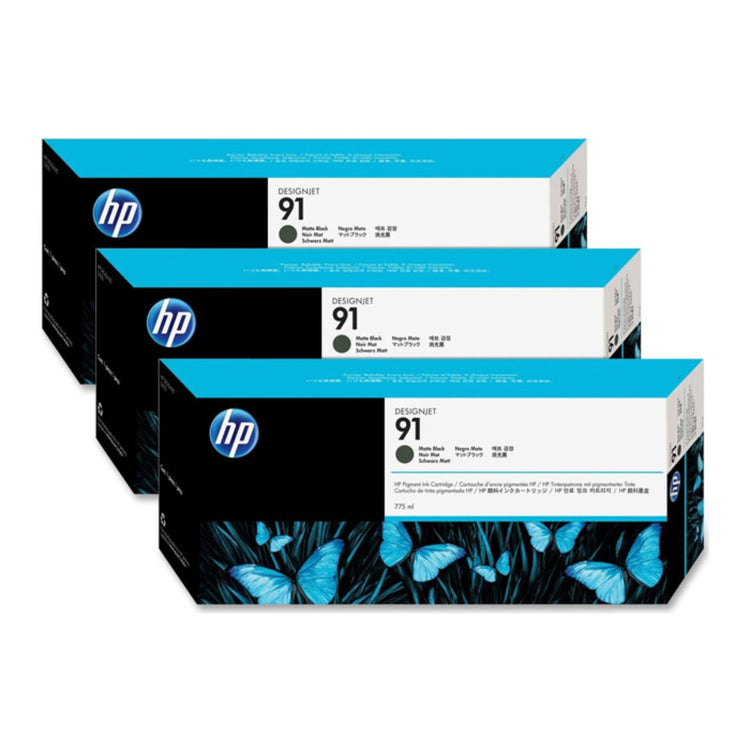 HP 91 775ml (C9480A) 3 Pack Matte Black Original Inkjet Cartridge - Cartouches Certifiées