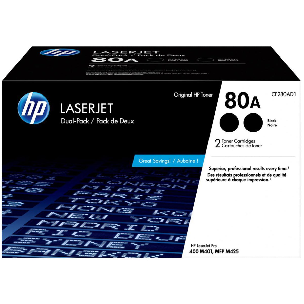 HP CF280AD1 (80A) 2 Pack Black Original Toner Cartridge - Cartouches Certifiées